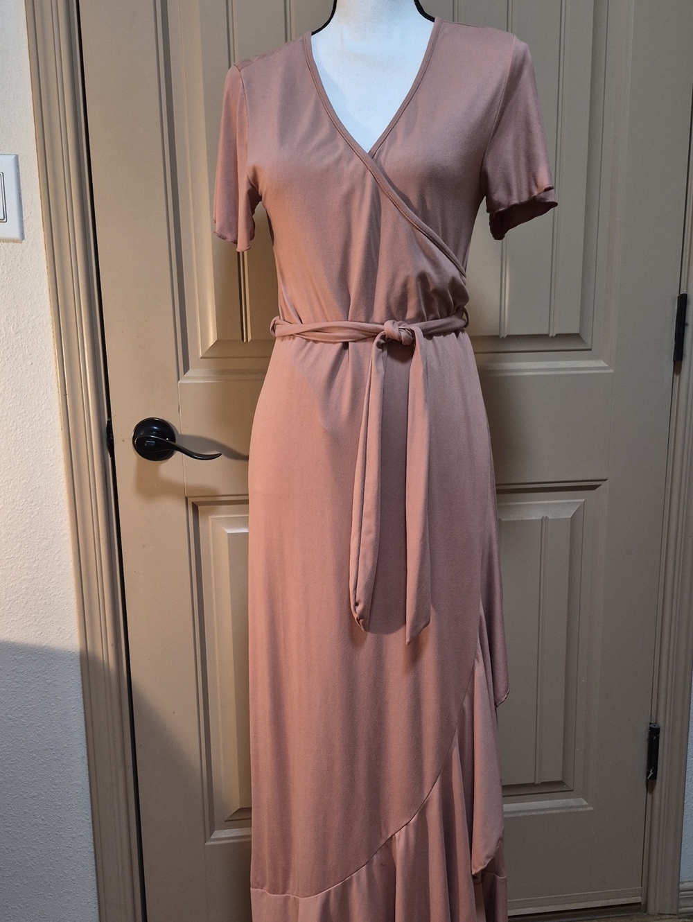 Wrap Maxi Dress in Dusty Rose with Waist Tie